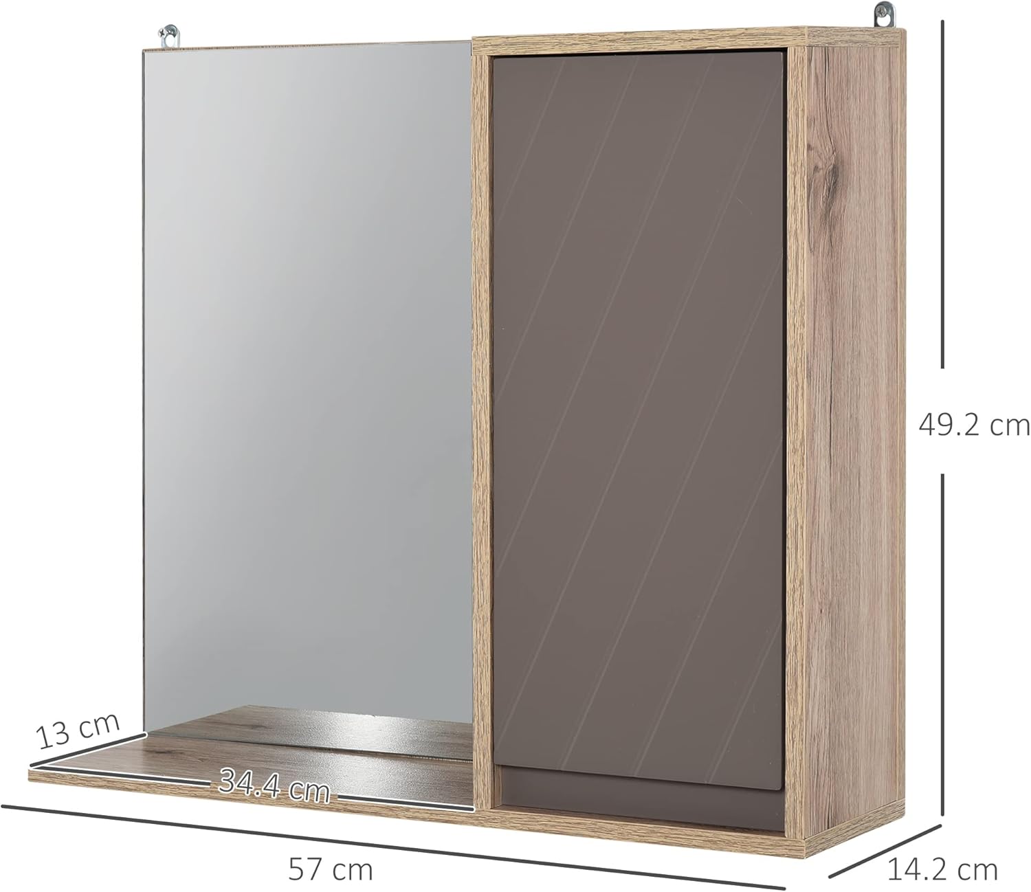 wall mounted cupboard with mirror in oak wood tone