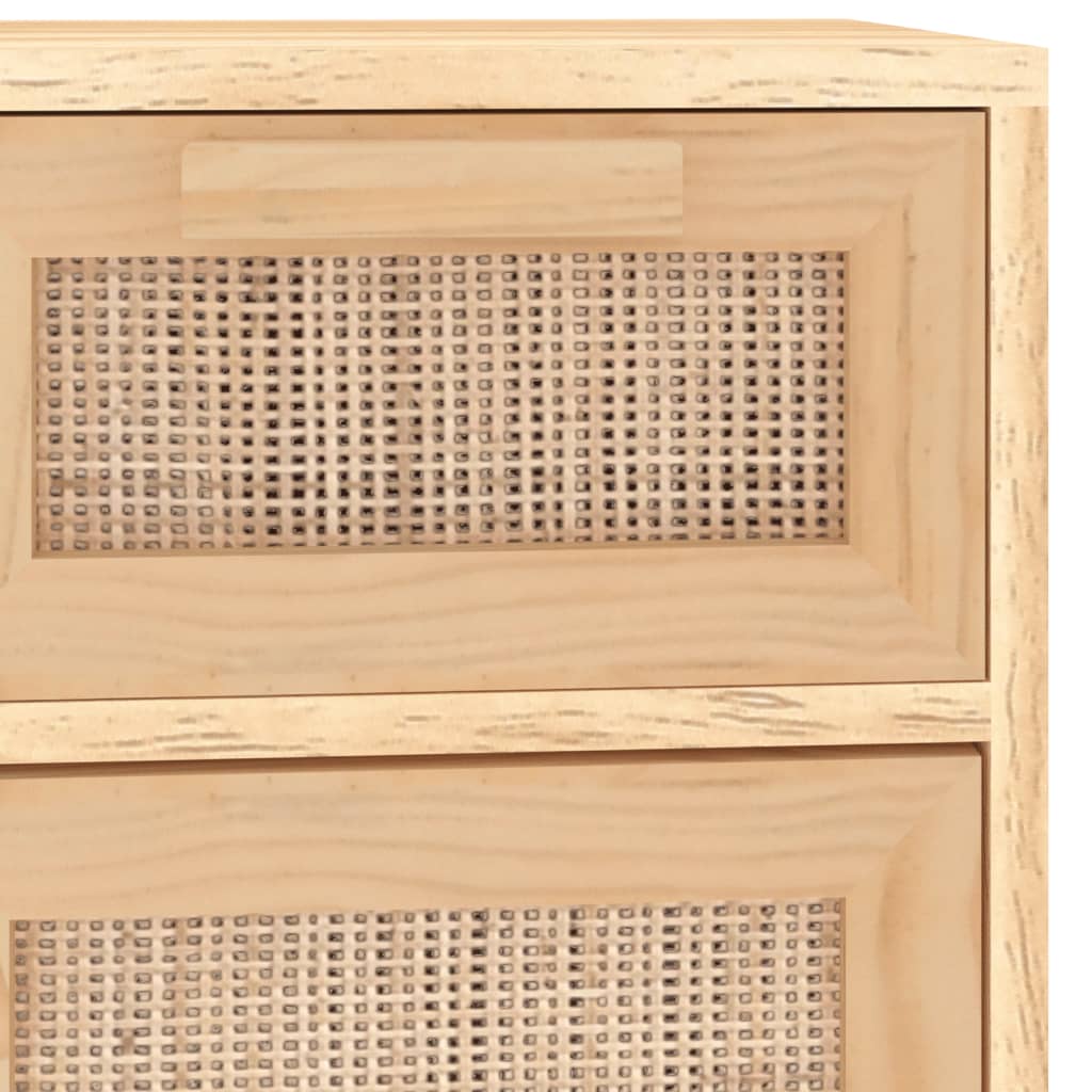 wooden sideboard with rattan doors and drawers in light wood finish