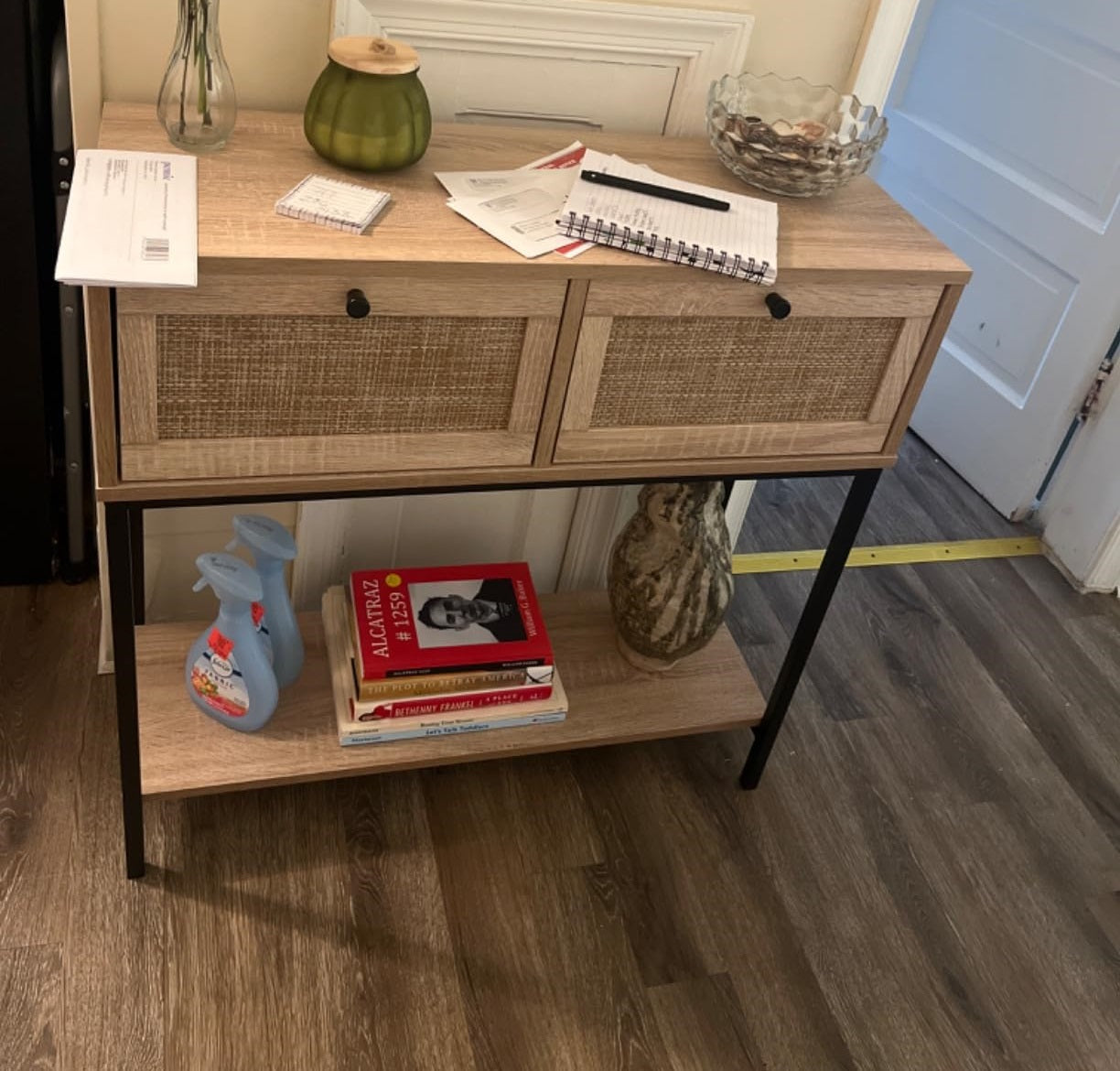 storage console table in boho style with 2 drawers and shelf