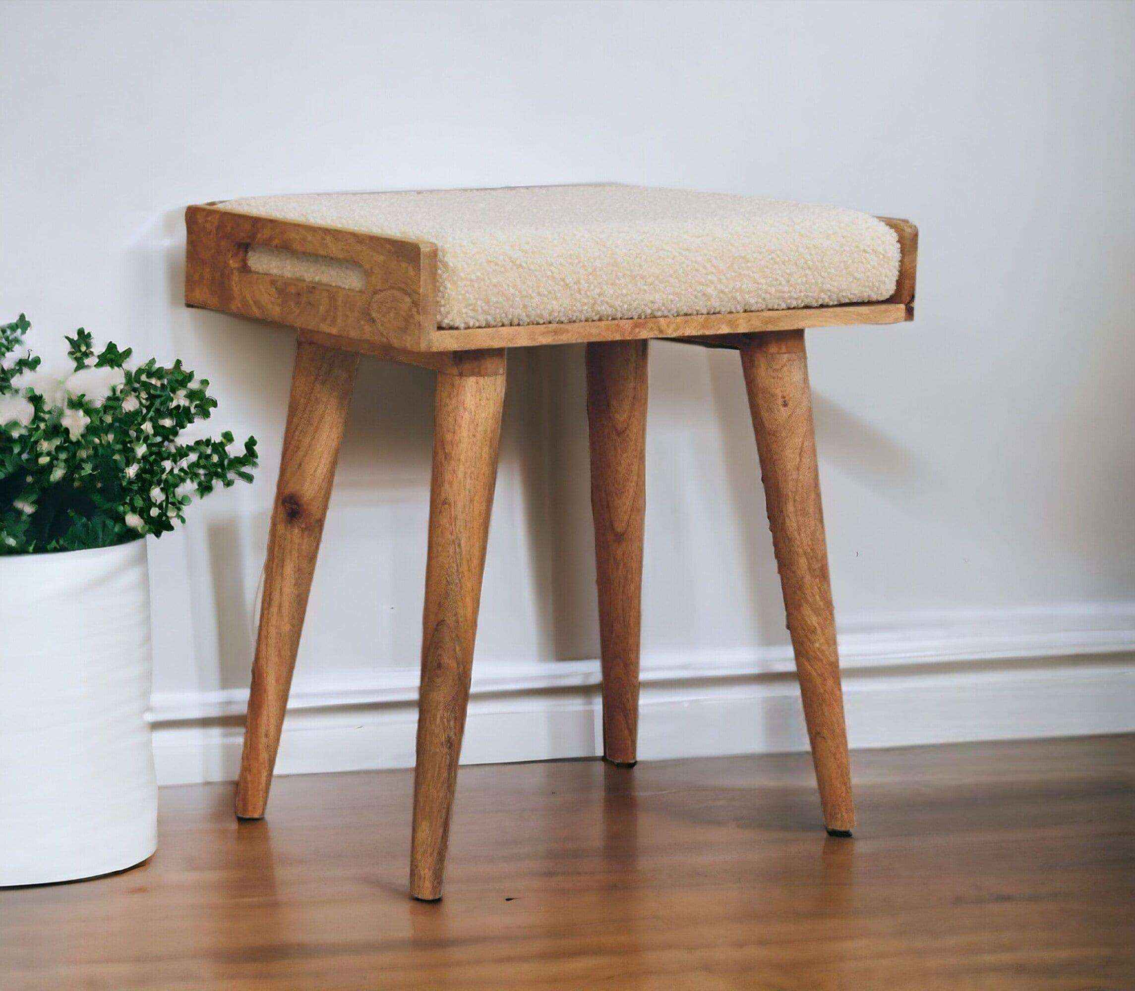 Dressing Rool Stool Boucle Dressing Stool With Tray Design Vanity Chair Padded Footstool