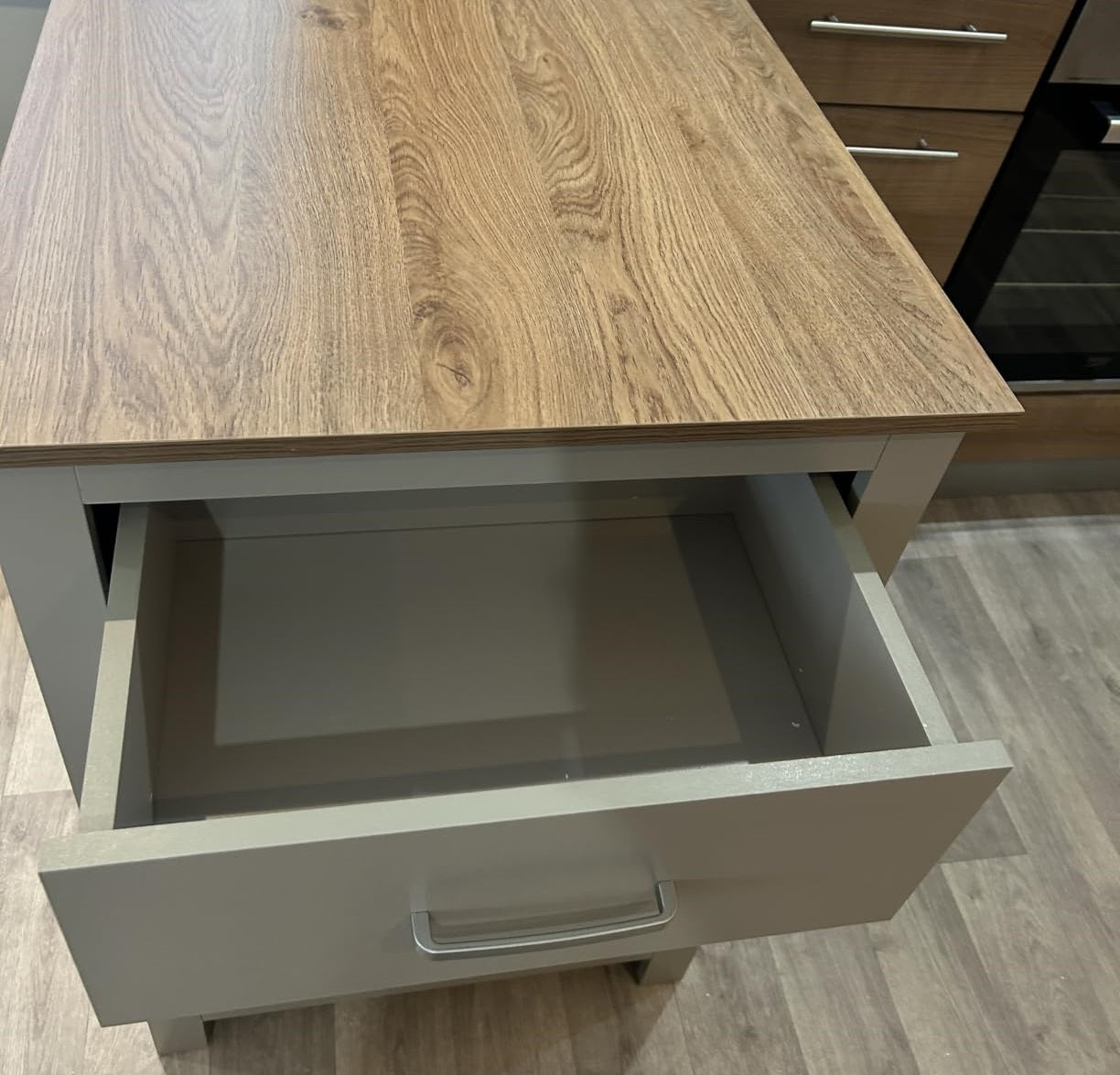 Space saving breakfast bar table with pull out drawer