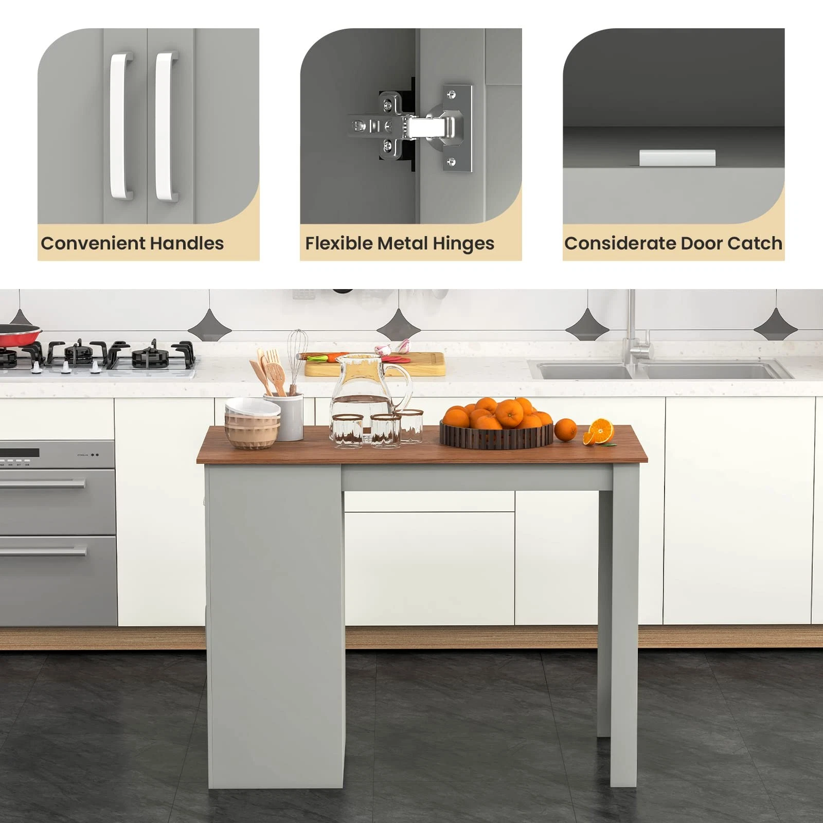 Compact kitchen bar table with cabinet and stool space underneath