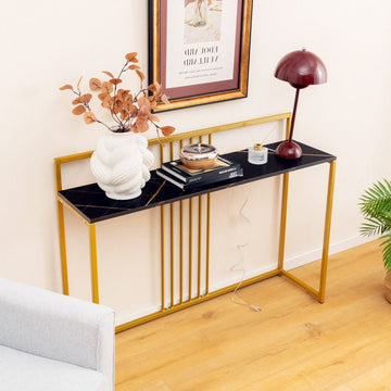 wide console table with gold base