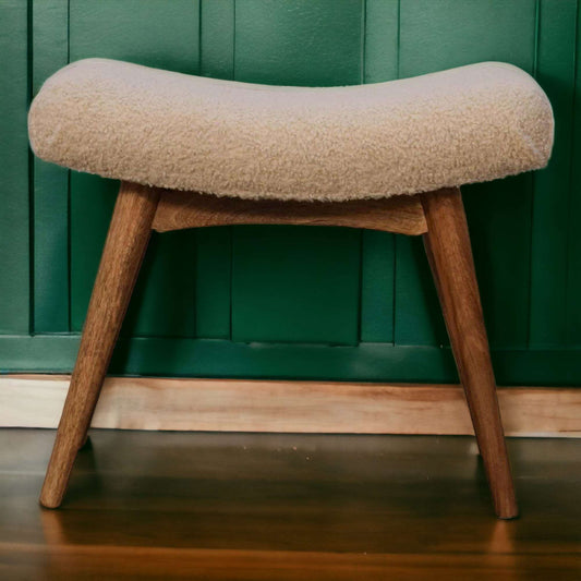 Curved Boucle Dressing Table Stool-myuniquefurnishings.co.uk