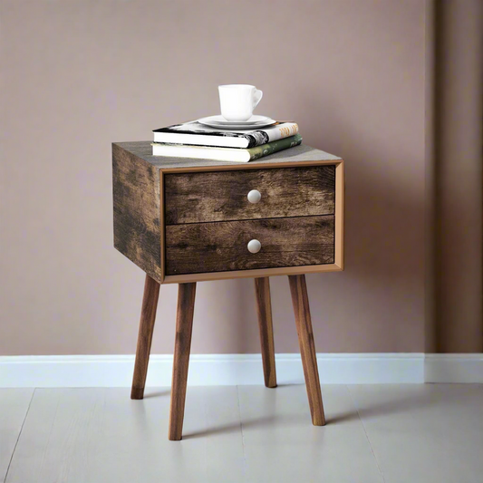 vintage retro bedside cabinet with 2 drawers