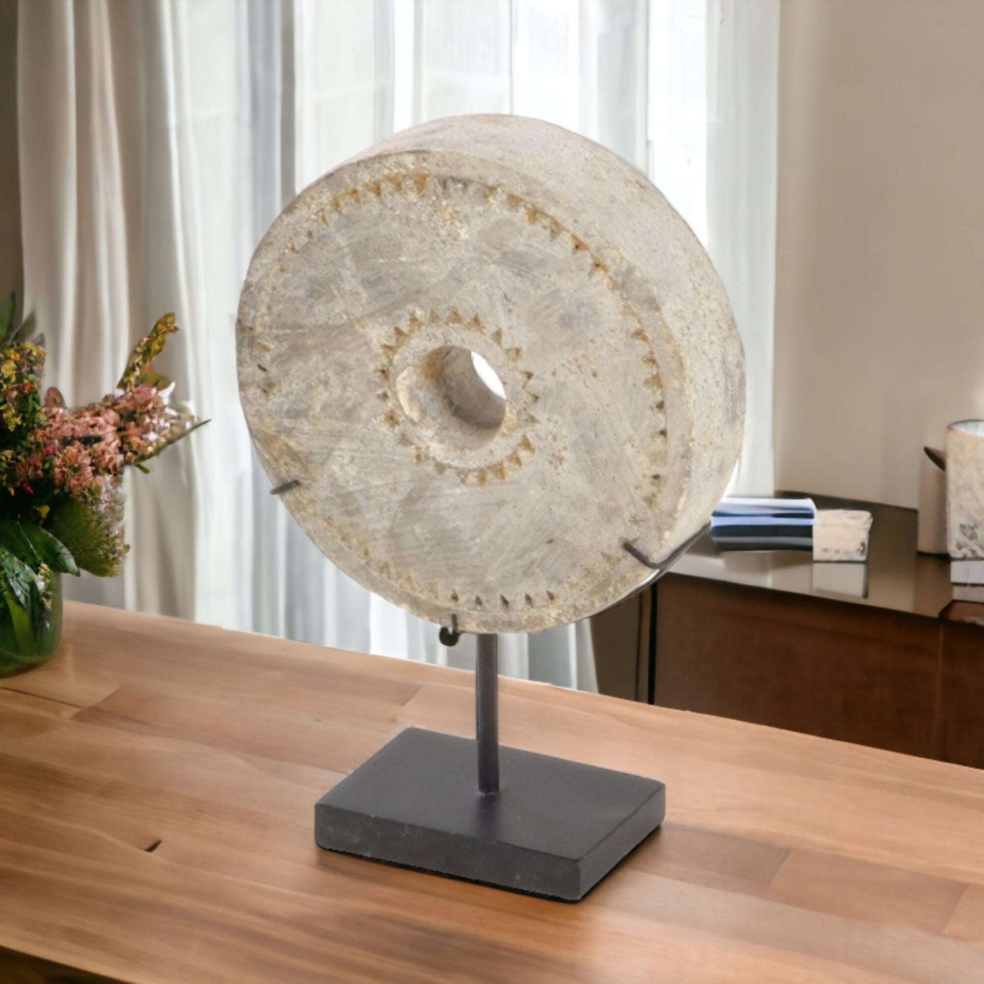 Decorative Stone Disc On Stand-myuniquefurnishings.co.uk