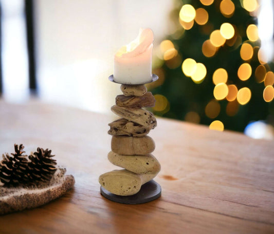 Driftwood Pillar Candlestick Holder-myuniquefurnishings.co.uk