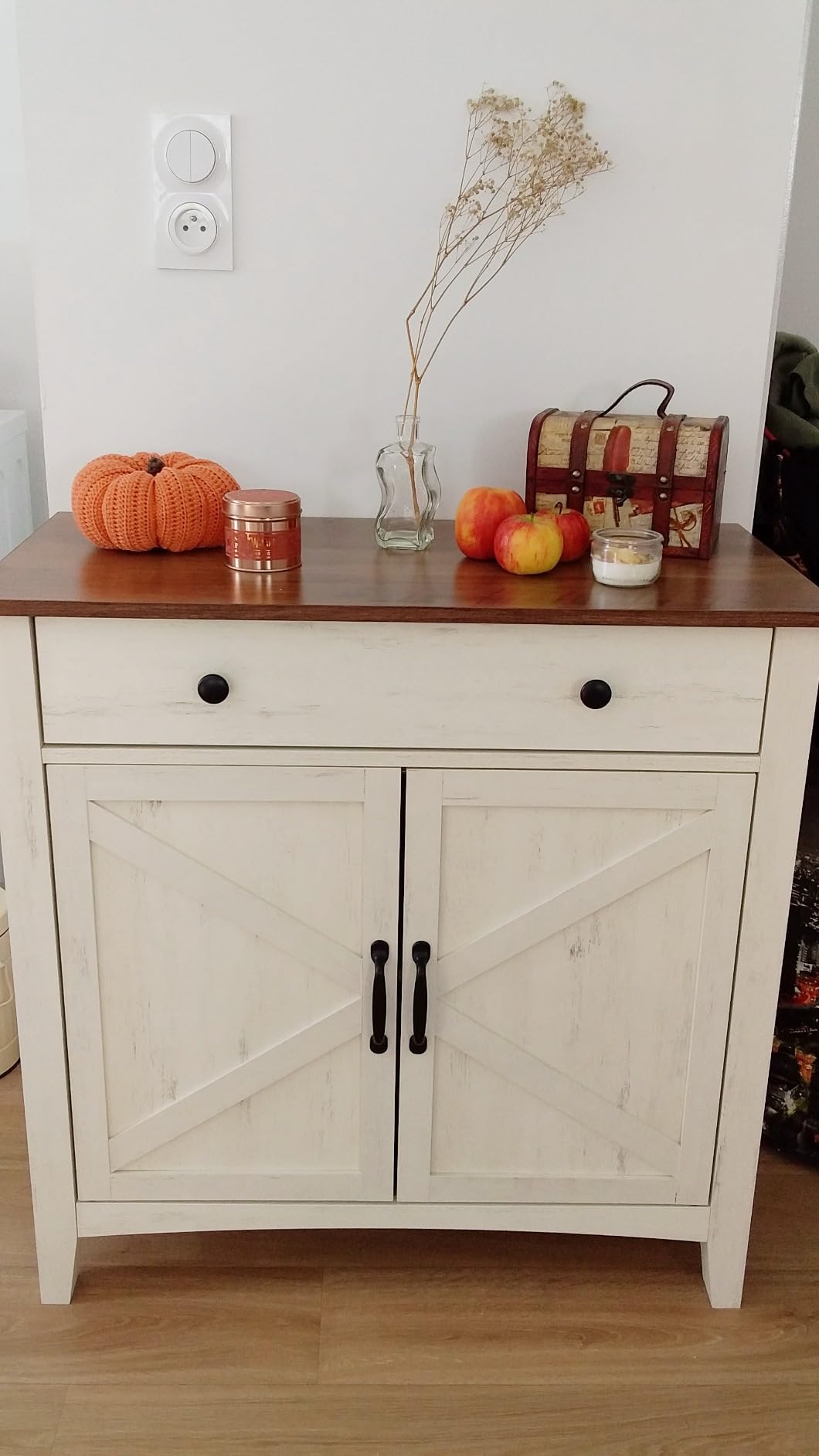 dining room storage unit with 2 doors and drawer