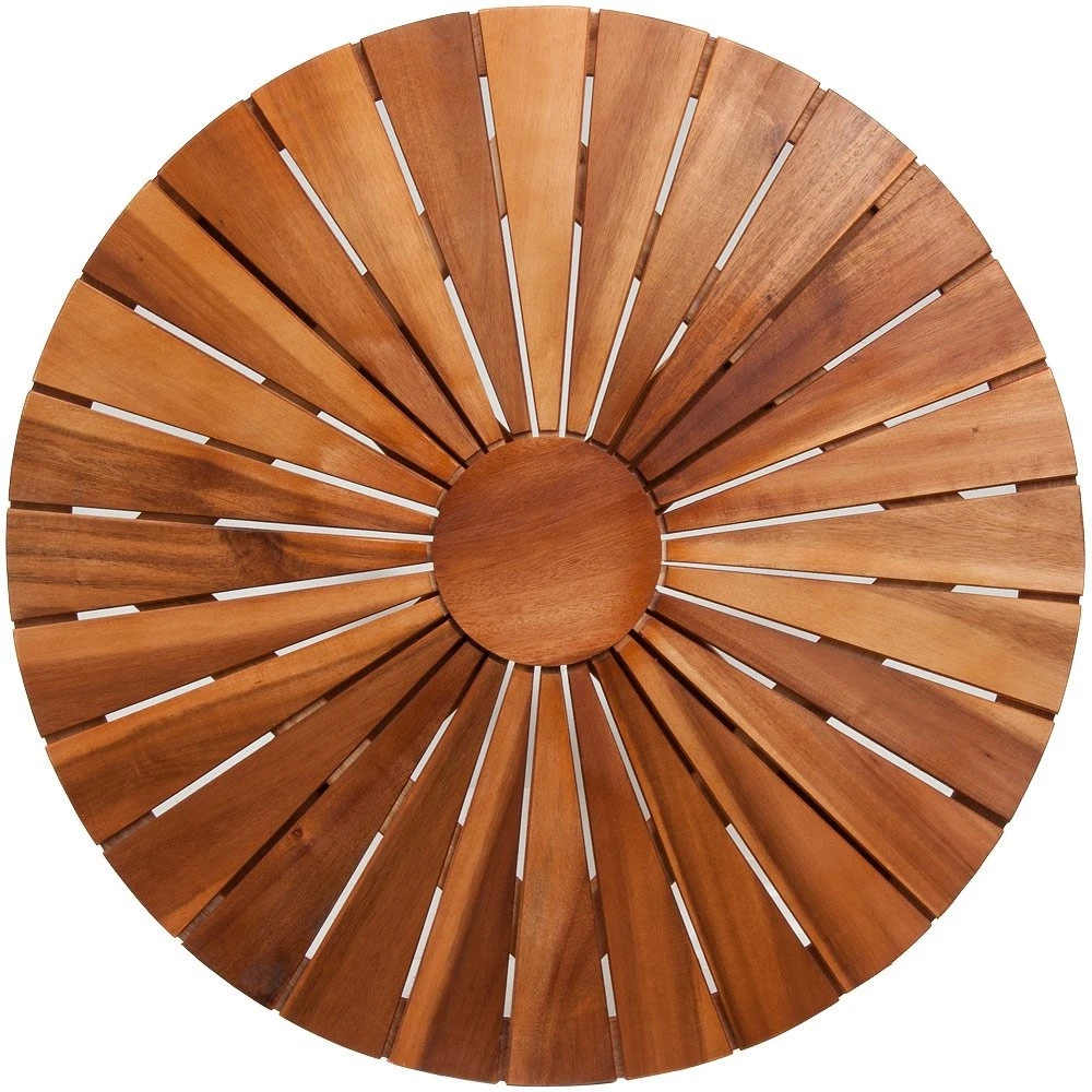 rounded garden table with oil finish for outdoor use