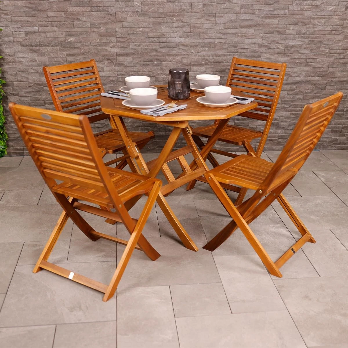 Wooden patio dining table with octagonal top and sturdy frame