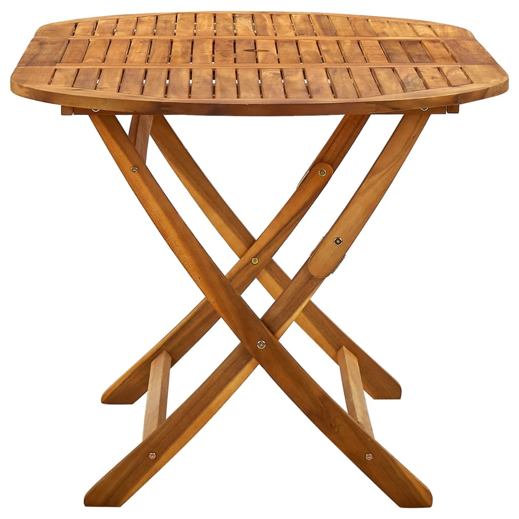 oval shaped acacia wood dining table with umbrella hole