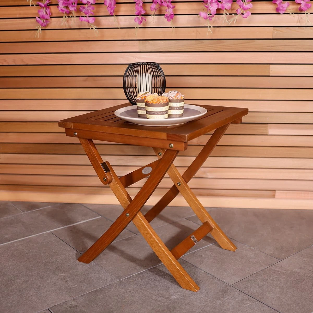 Small square wooden garden table lightweight and portable