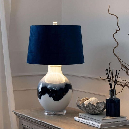 Glaze Table Lamp With Velvet Shade-myuniquefurnishings.co.uk