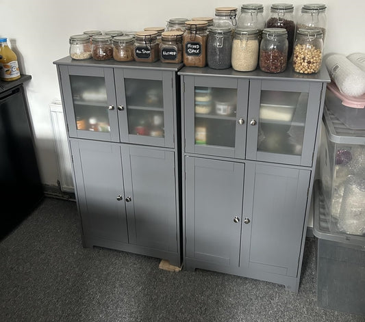 wooden grey kitchen larder in grey colour for kitchen, bathroom or dining room