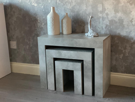 nesting coffee tables in concrete grey