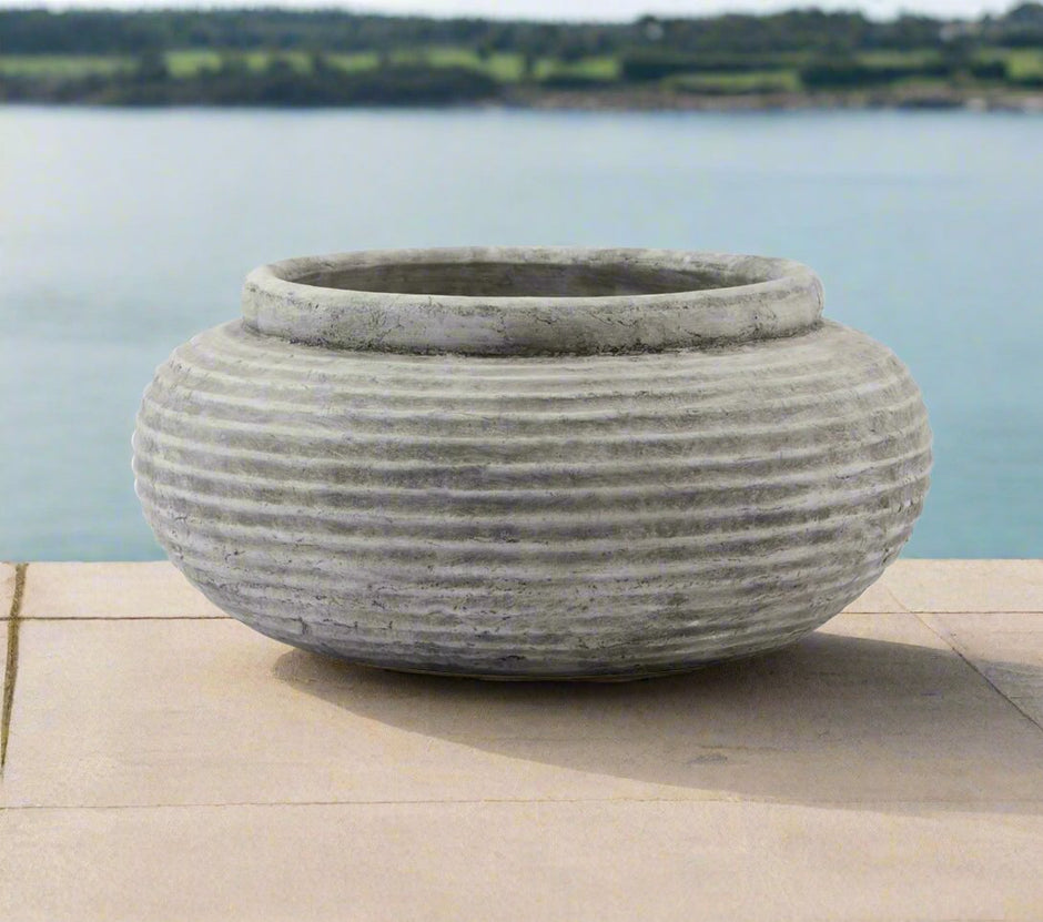 Grey Rounded Ribbed Planter Indoor Or Outdoor Water Pot