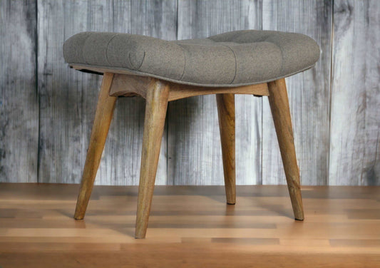 Grey Tweed Stool In Oak-myuniquefurnishings.co.uk