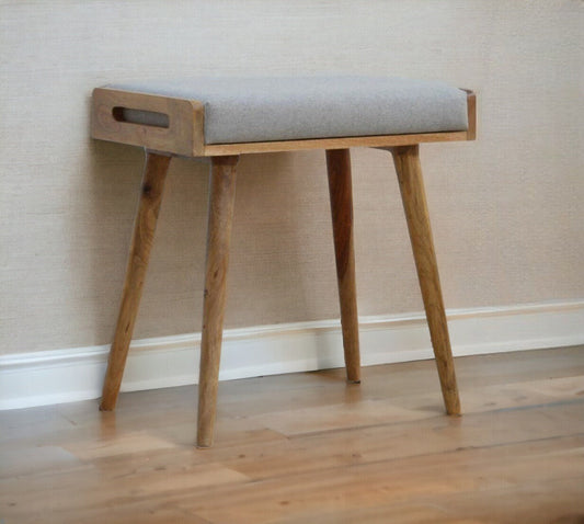 Grey Tweed Top Footstool In Oak-myuniquefurnishings.co.uk