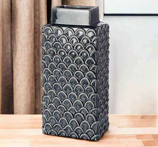 Grey Vase With Fish Scale Design-myuniquefurnishings.co.uk