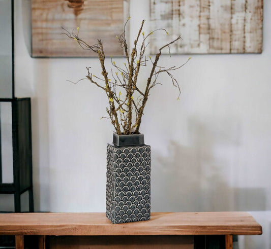 Grey Vase With Fish Scale Design-myuniquefurnishings.co.uk