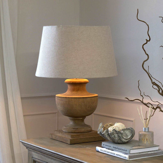 Hand Turned Table Lamp With Linen Shade-myuniquefurnishings.co.uk