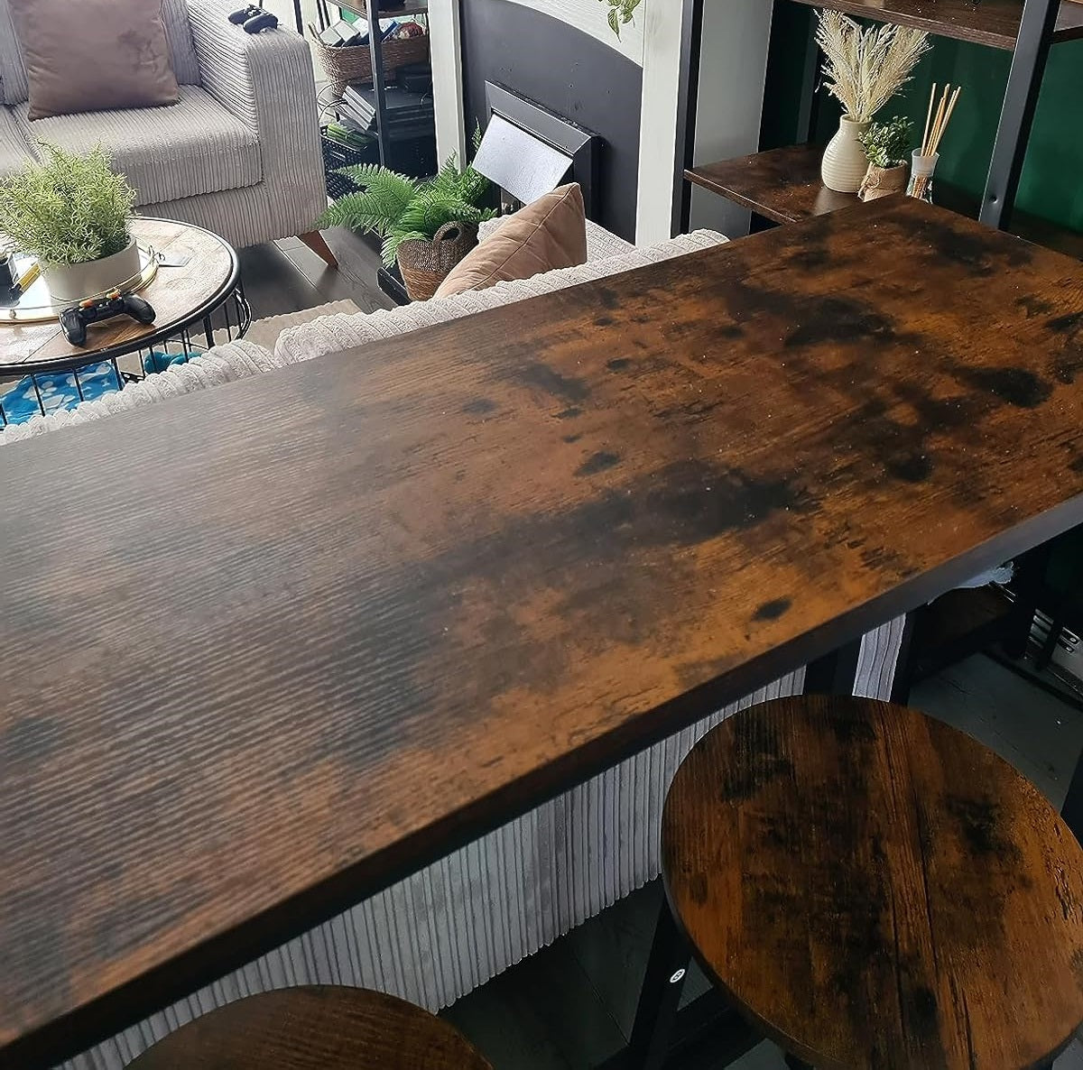 rectangular dining bar table and to round stools