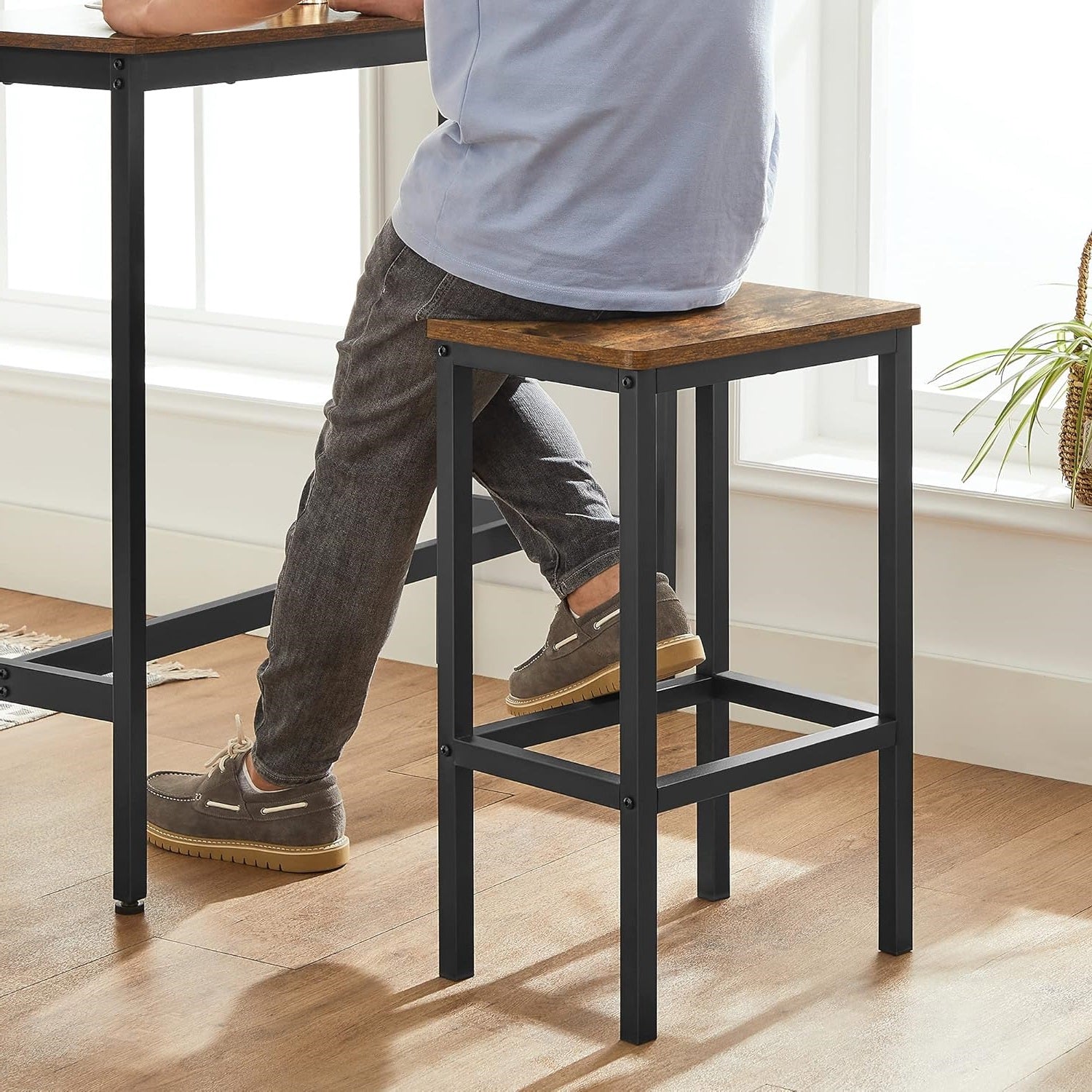 wooden bar table and stools for dinner or breakfast