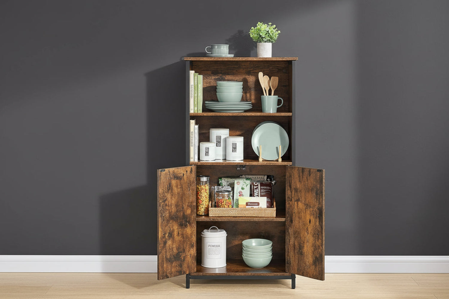 vintage industrial bookshelf with storage shelves