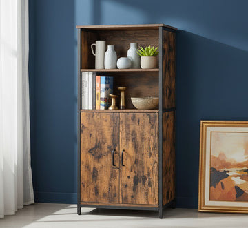 Industrial wooden bookshelf withstorage compartments
