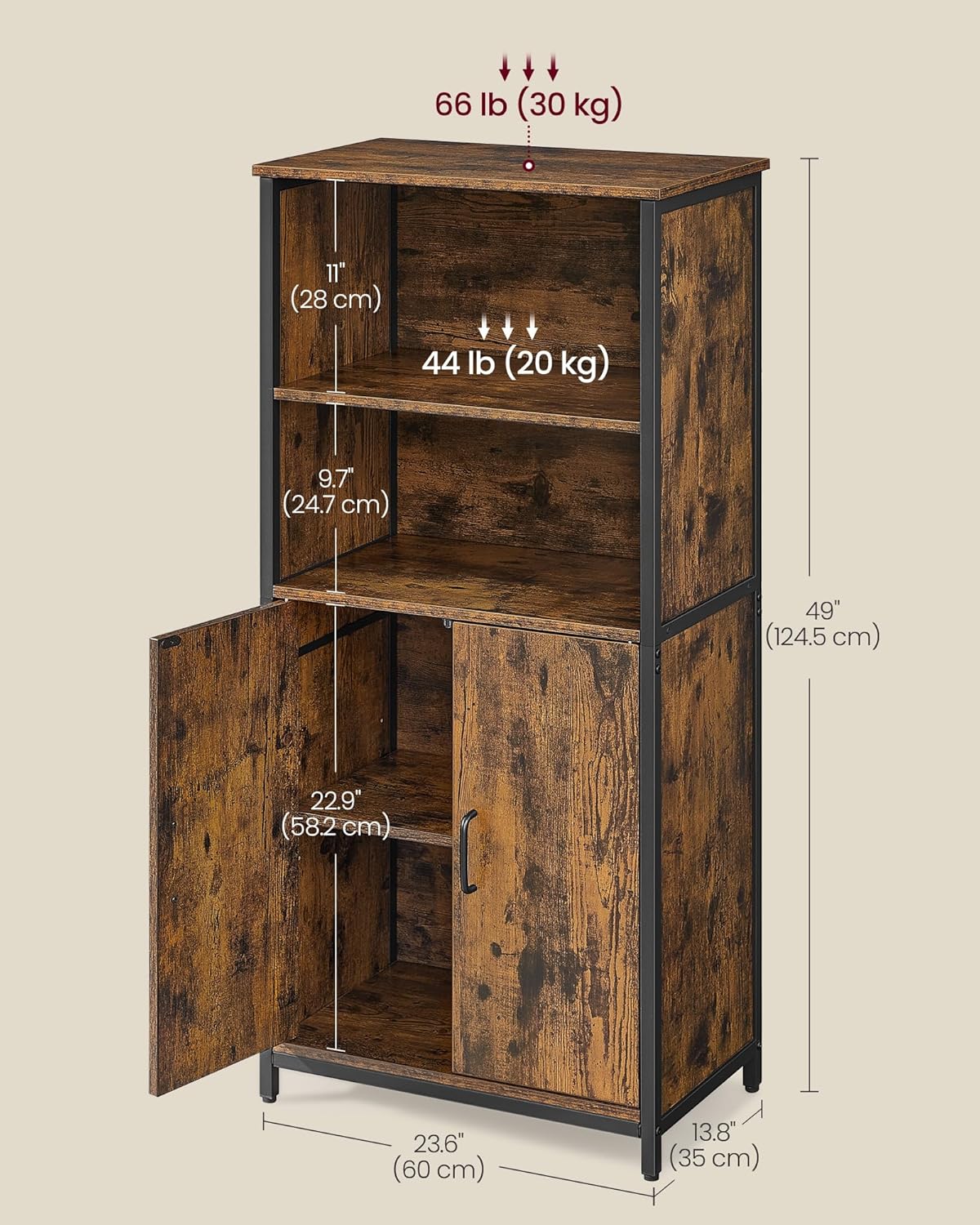 wooden cabinet with metal frame in industrial style