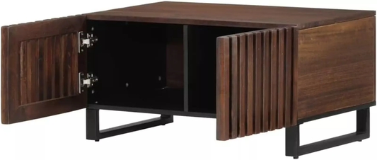 dark mango wood coffee table with metal legs