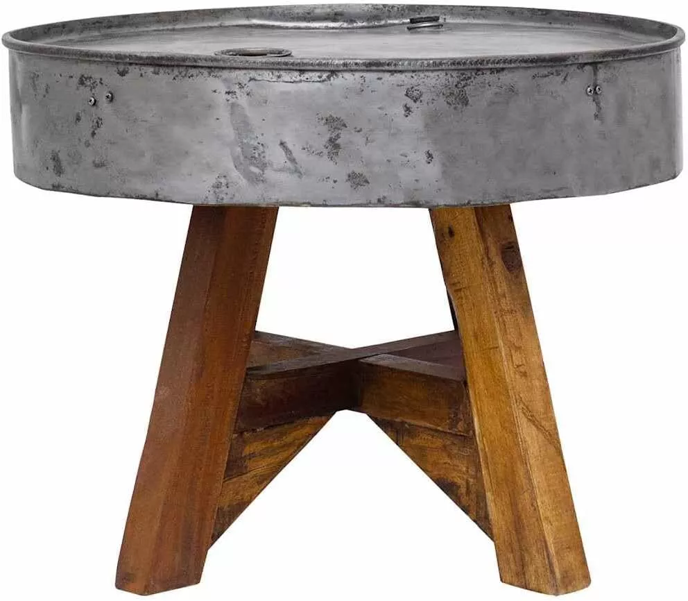 steel top and solid wood legs coffee table