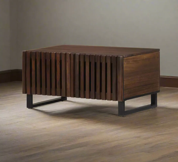 Wooden coffee table with slatted design in dark wood tone