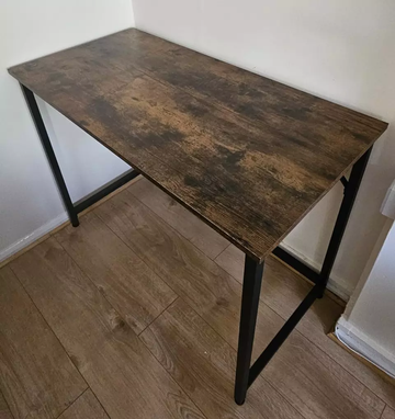 Industrial computer desk with rustic wood tabletop and steel frame