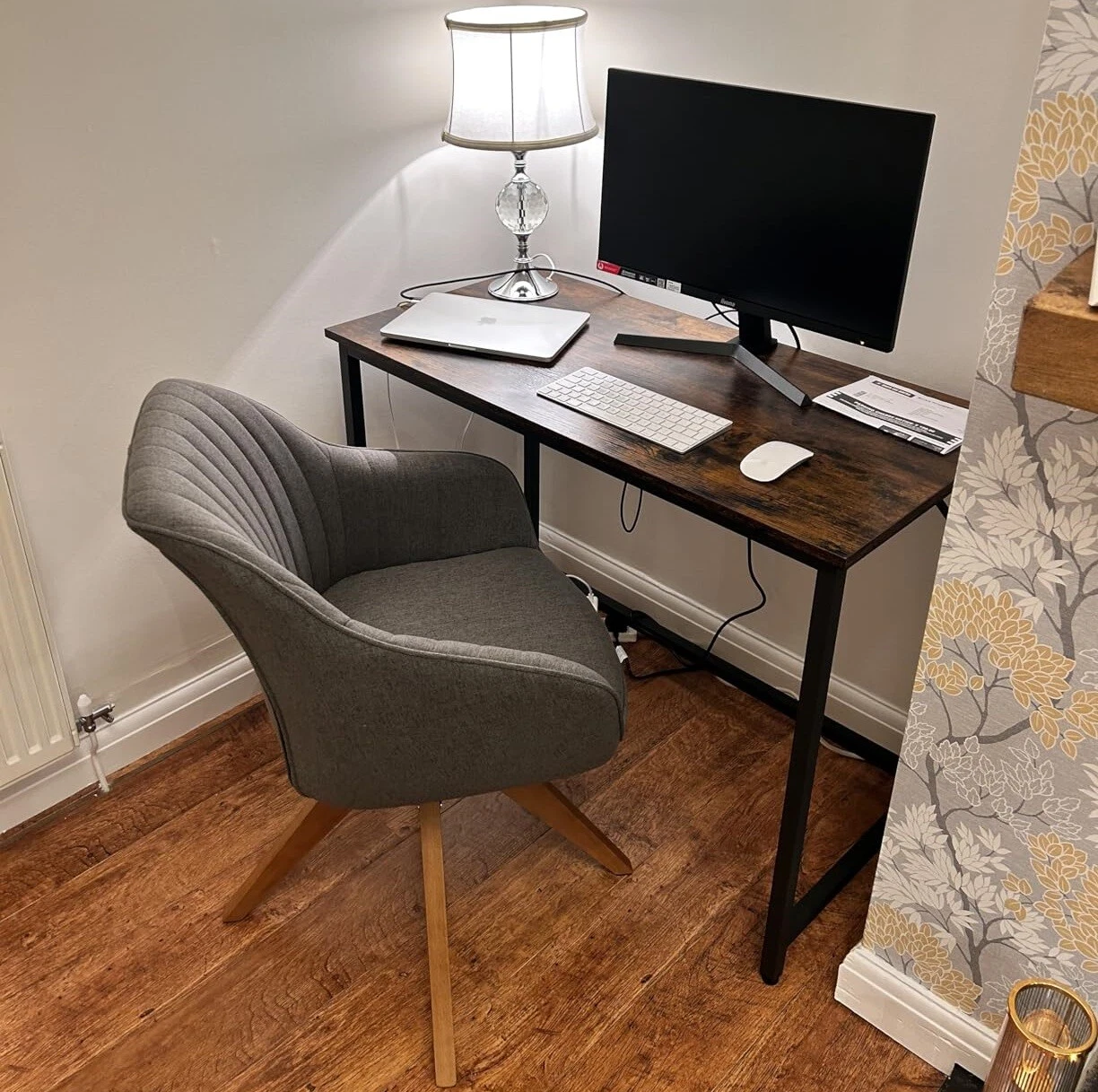 Rustic writing desk with metal frame for home office workspace