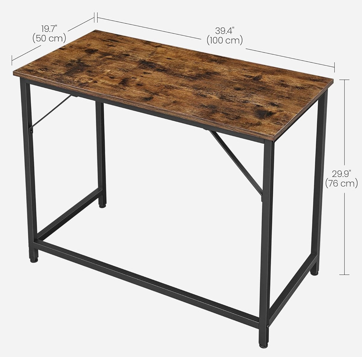 Wooden table with dimensions labeled on a white background