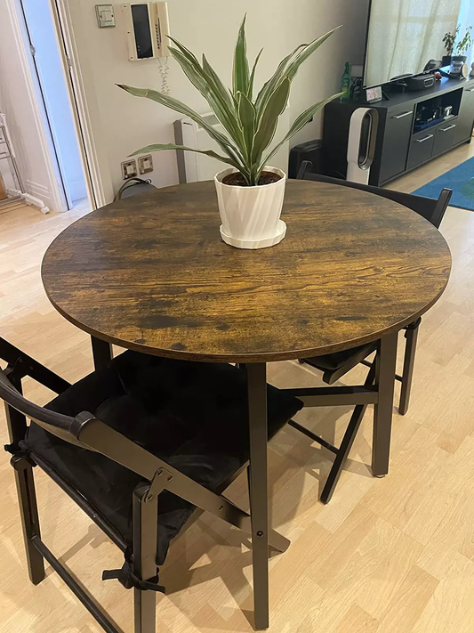 industrial style dining table with meta legs and wooden top