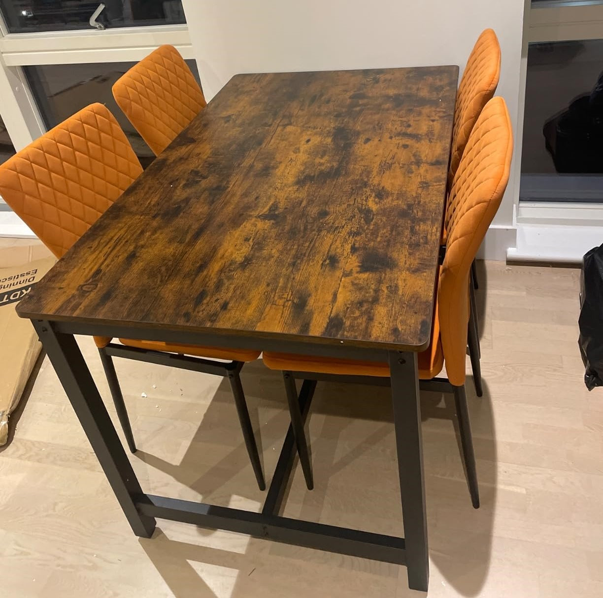 wooden top dining table and iron legs