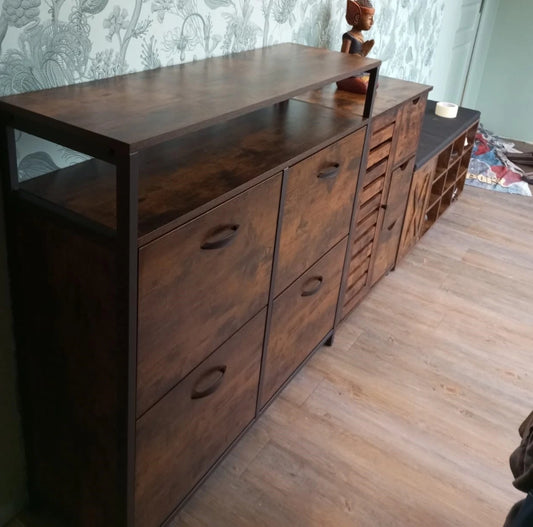 wooden shoe cabinet in vintage industrial style