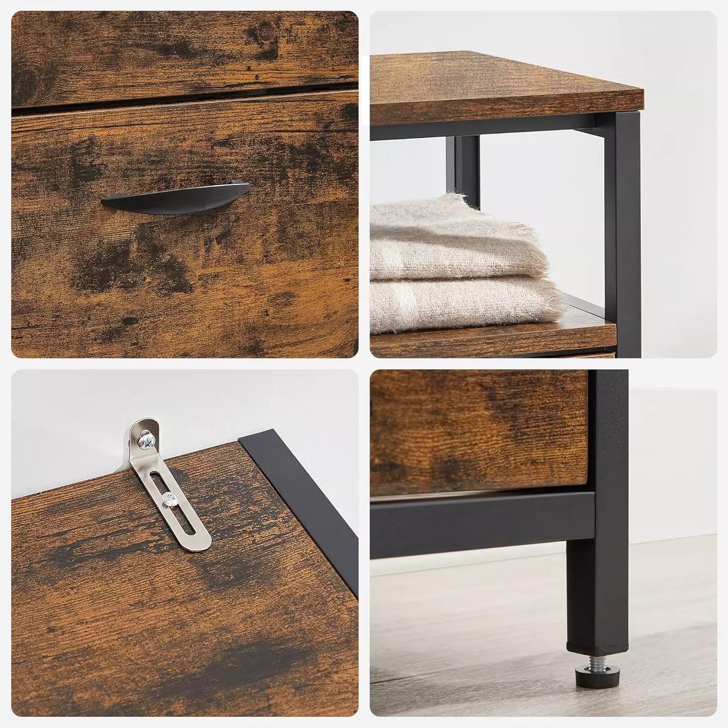 wood and metal shoe storage unit with shelf