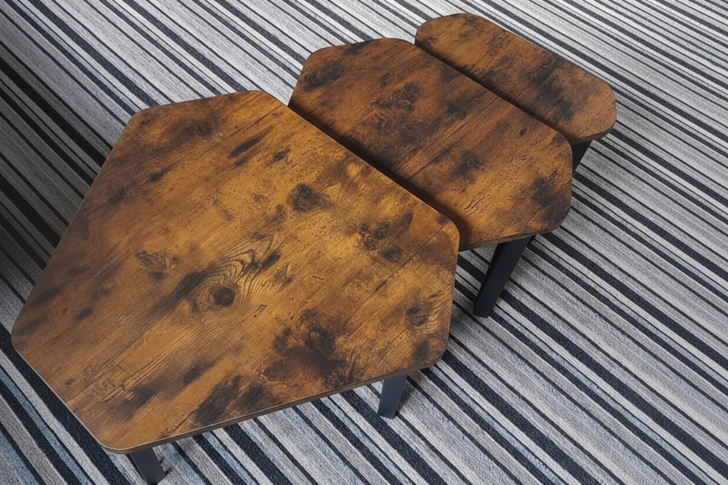Stackable nesting tables with wood effect top and steel frame