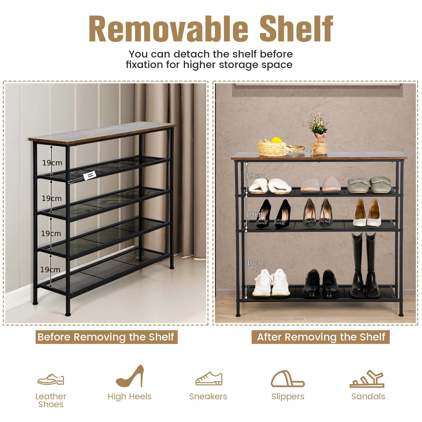5 tier storage rack for shoes in industrial style 