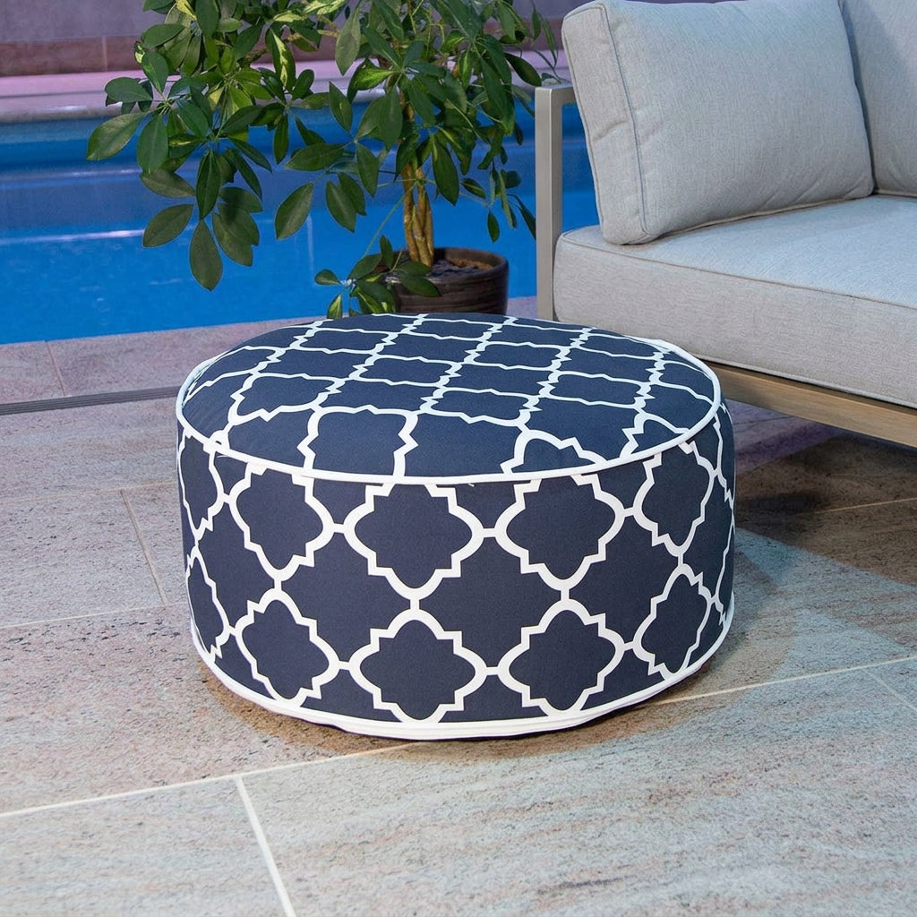 Patterned inflatable footstool for indoor and outdoor use