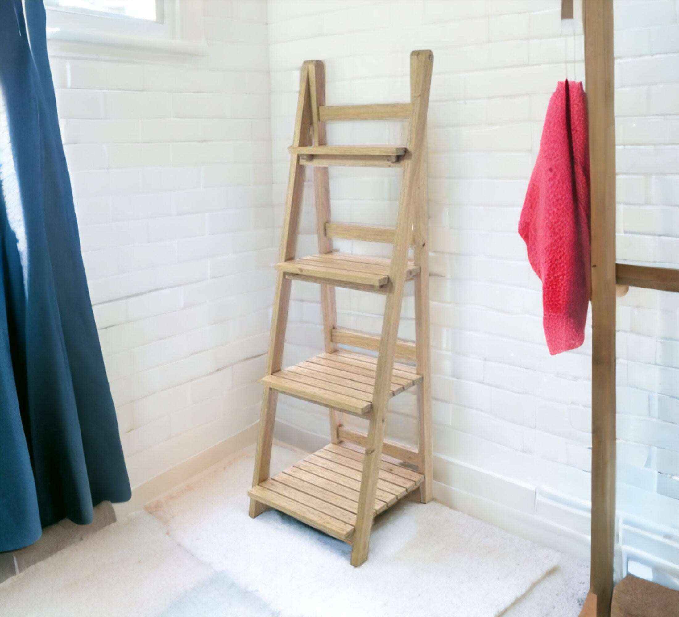 Ladder Storage Shelving Unit With 4 Tiers Wooden Display Plant Stand