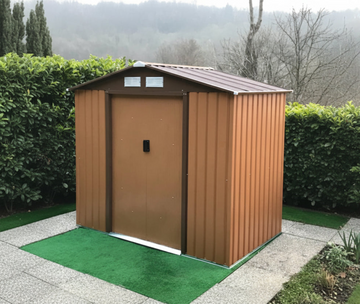 brown galvanized garden shed for outdoor storage