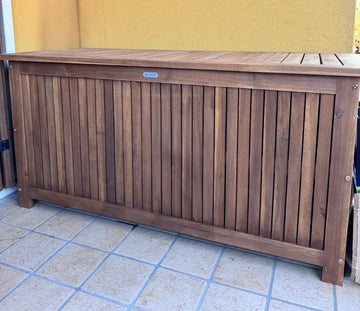 large garden storage bench made from solid wood