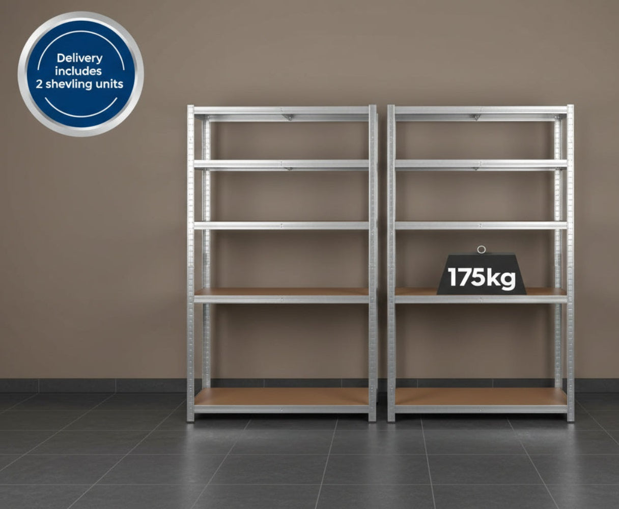 Industrial garage shelving unit for shed workshop storage organisation pair