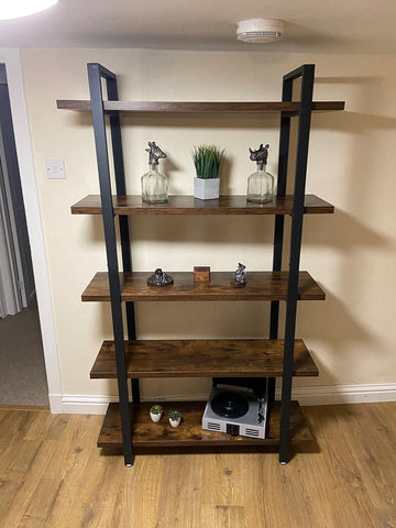 large industrial bookcase with 5 shelves