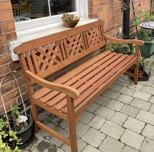 solid wood garden bench with armrest
