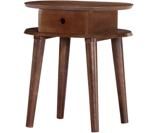 dark wood tone bedside table with storage